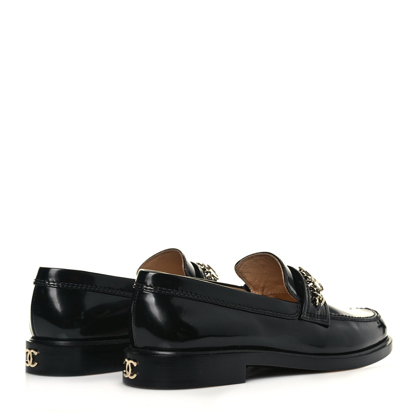Shiny Calfskin Logo Loafers 40.5 Black