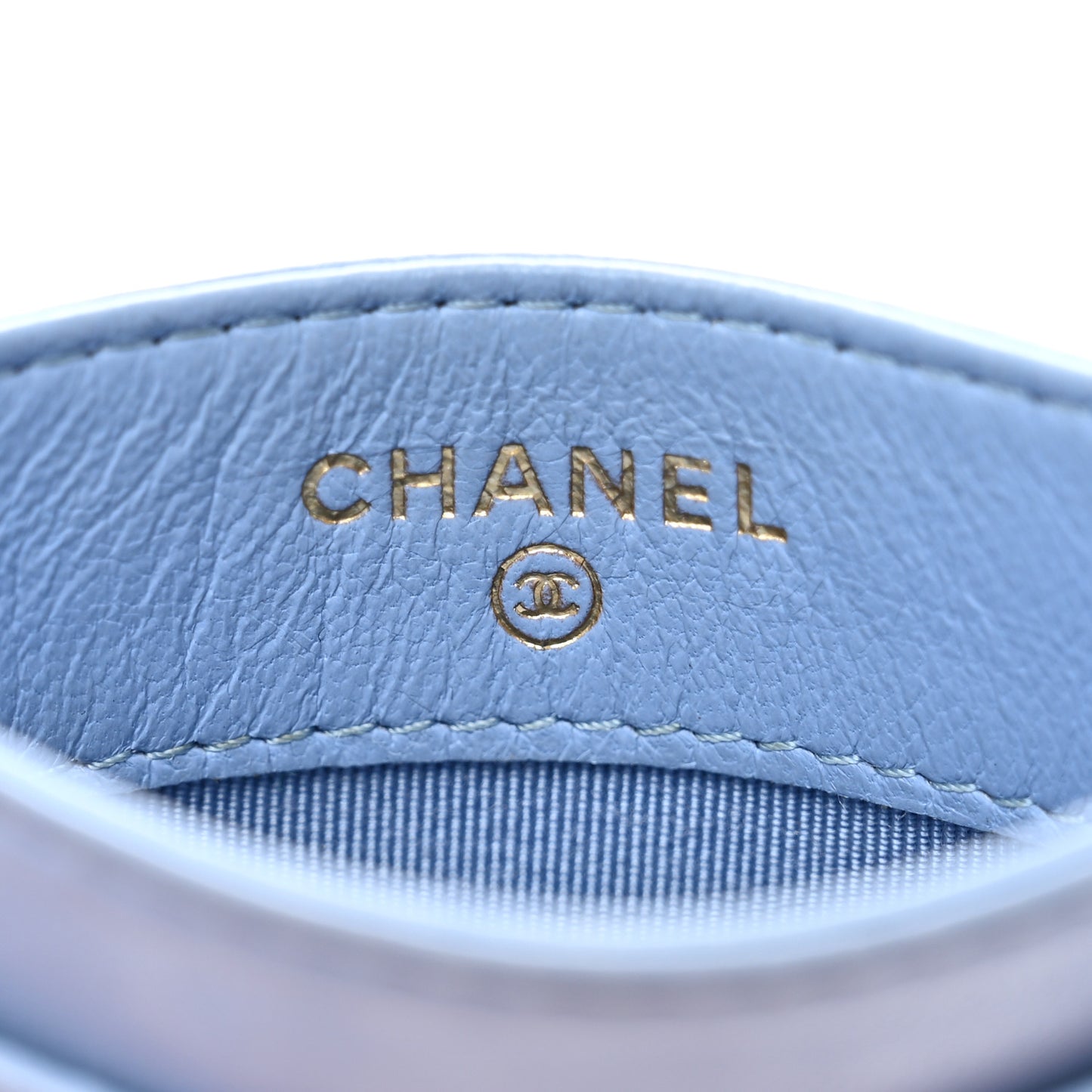 Lambskin Quilted Card Holder Light Blue