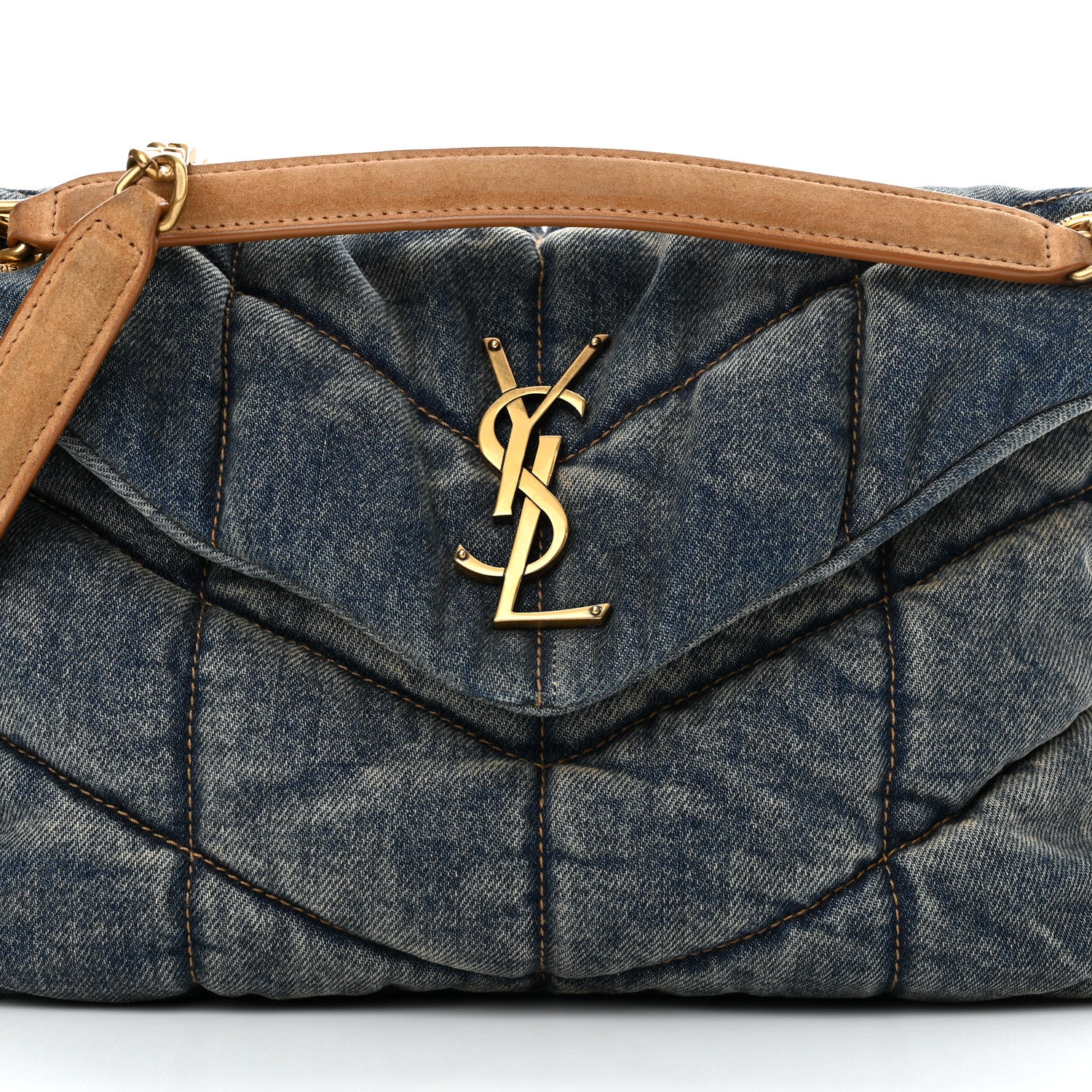 Saint Laurent Denim Quilted Small Loulou Puffer Monogram Chain Satchel Blue Cinnamon 7 of 9