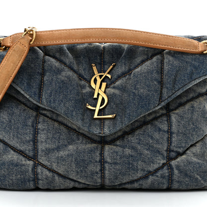 Saint Laurent Denim Quilted Small Loulou Puffer Monogram Chain Satchel Blue Cinnamon 7 of 9