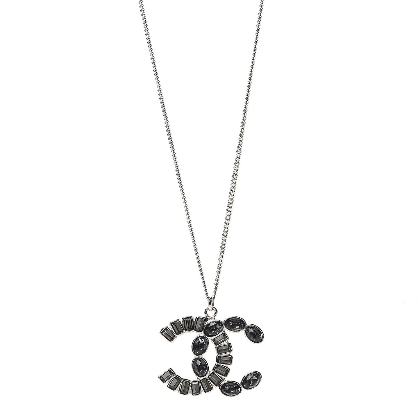Baguette Crystal CC Pendant Necklace Silver