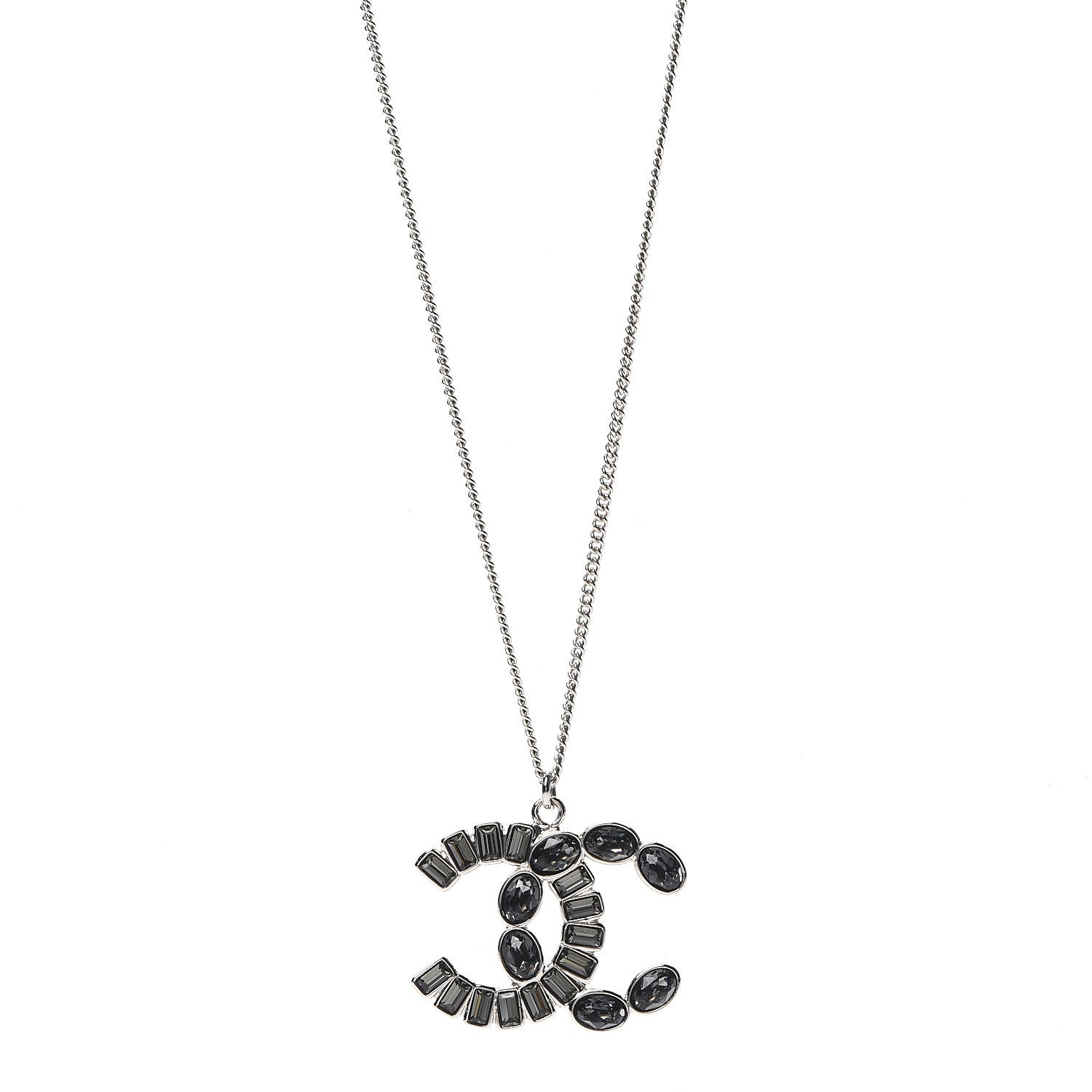 Chanel Baguette Crystal CC Pendant Necklace Silver 1 of 5
