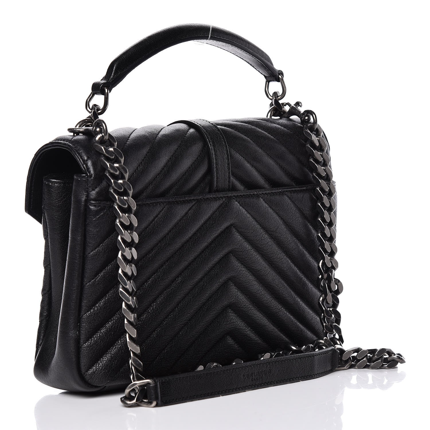 Saint Laurent Sheepskin Matelasse Chevron Monogram Medium Pins College Bag Black 3 of 11
