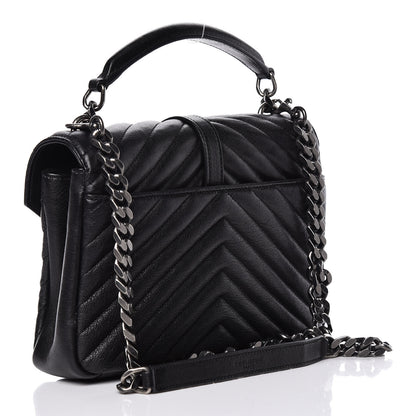 Saint Laurent Sheepskin Matelasse Chevron Monogram Medium Pins College Bag Black 3 of 11