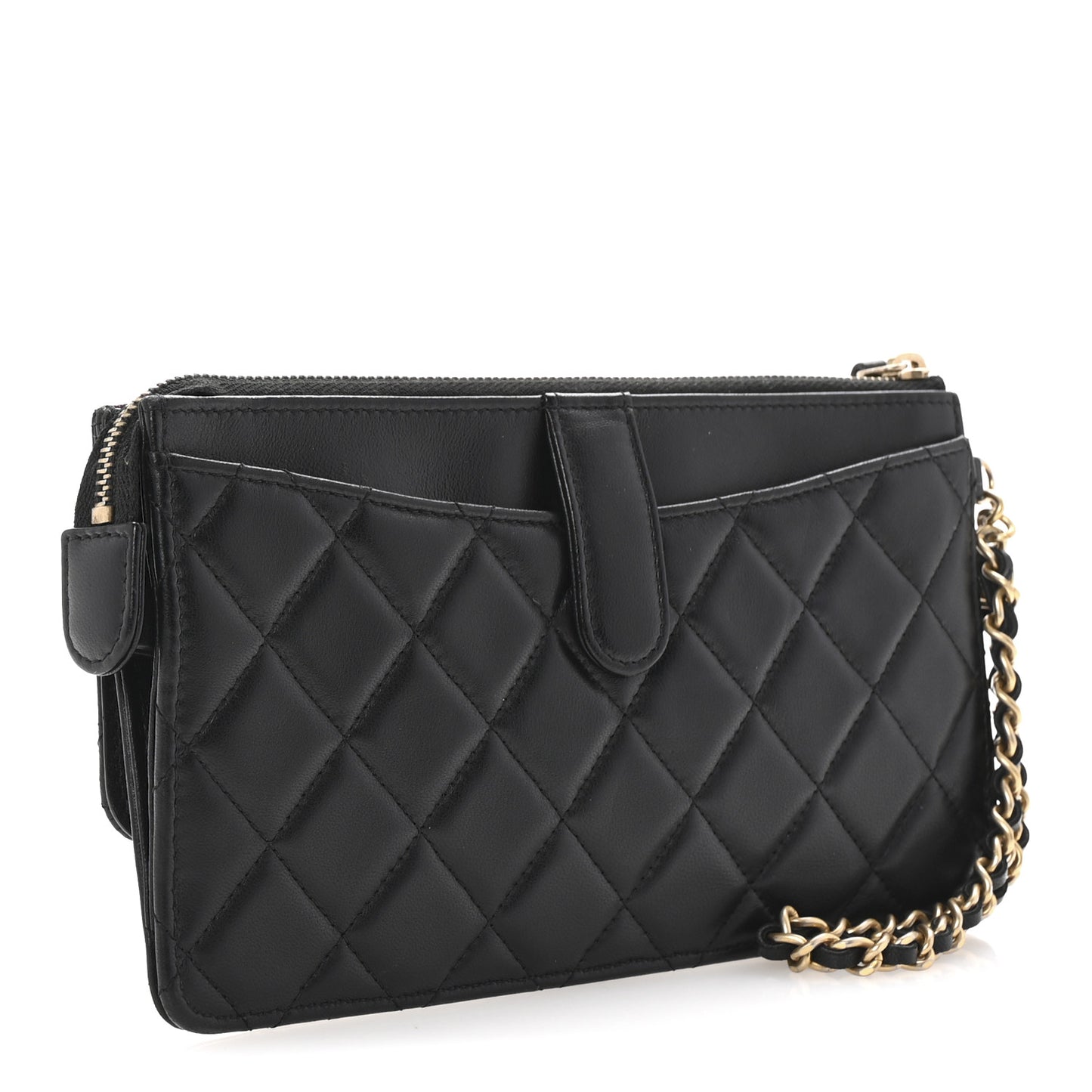 Lambskin Quilted Classic Pouch With Handle Black