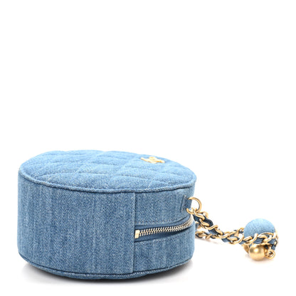 Chanel Denim Quilted Round Pearl Crush Clutch With Chain Blue 10 of 10