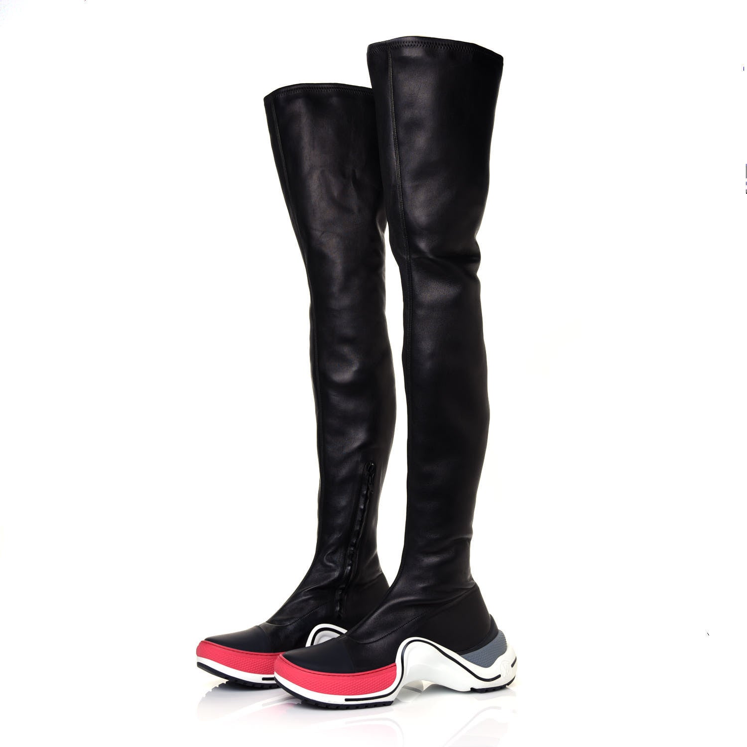 Louis Vuitton Lambskin LV Archlight Flat Thigh Boots 42 Black Pink 2 of 6