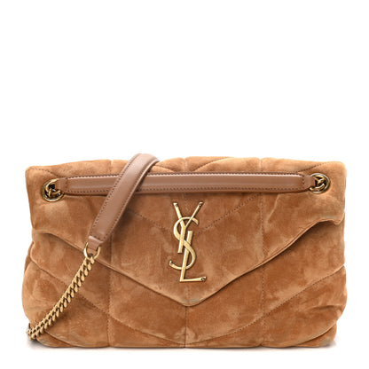 Saint Laurent Suede Calfskin Quilted Small Loulou Puffer Monogram Chain Satchel Cinnamon 1 of 20