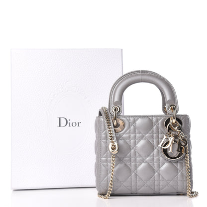 Christian Dior Metallic Lambskin Cannage Mini Lady Dior Grey 10 of 10