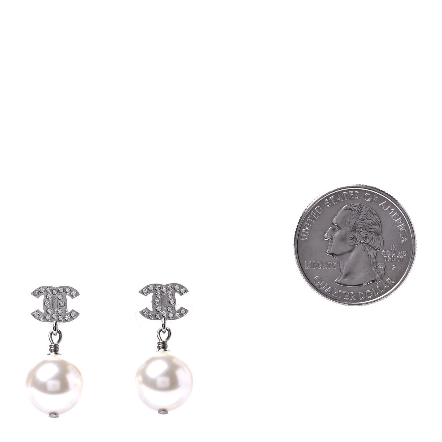 Crystal Pearl CC Drop Earrings Silver