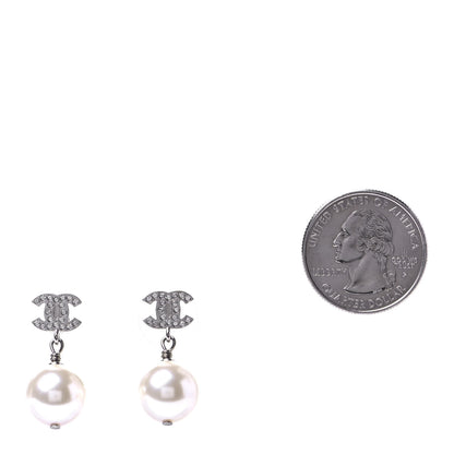 Chanel Crystal Pearl CC Drop Earrings Silver 2 of 4