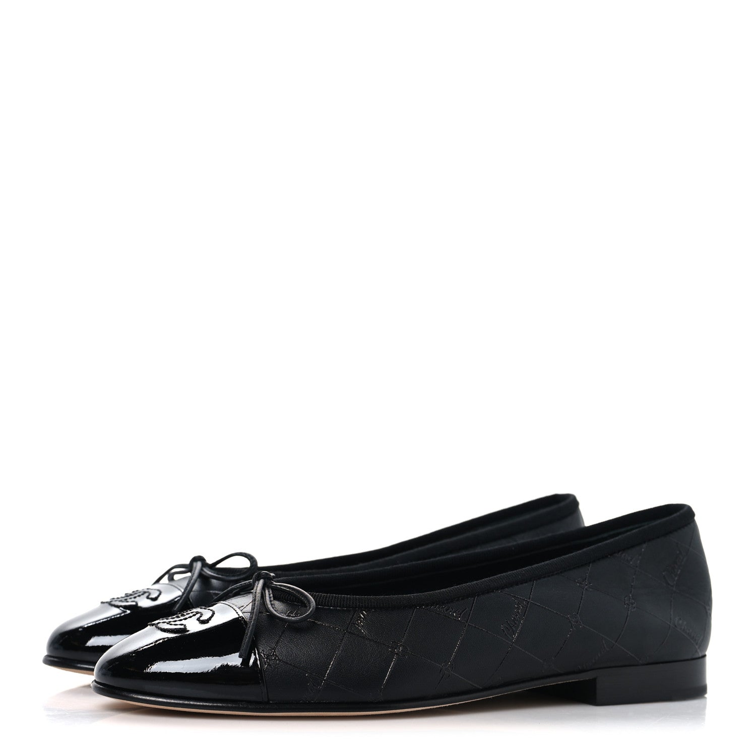 Chanel Printed Lambskin Patent Cap Toe Ballerina Flats 36 Black 4 of 10