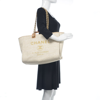 Chanel Canvas Large Deauville Tote Light Beige 2 of 11