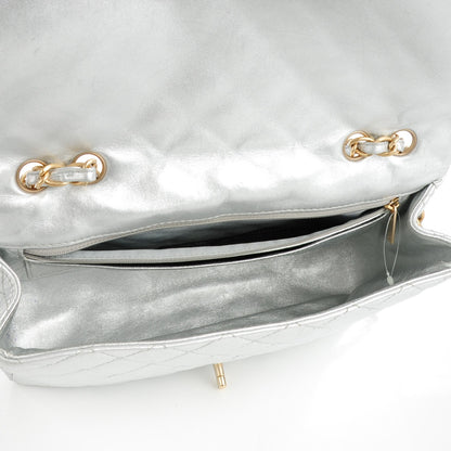 Chanel Metallic Lambskin Quilted Jumbo Single Flap Silver 5 of 9