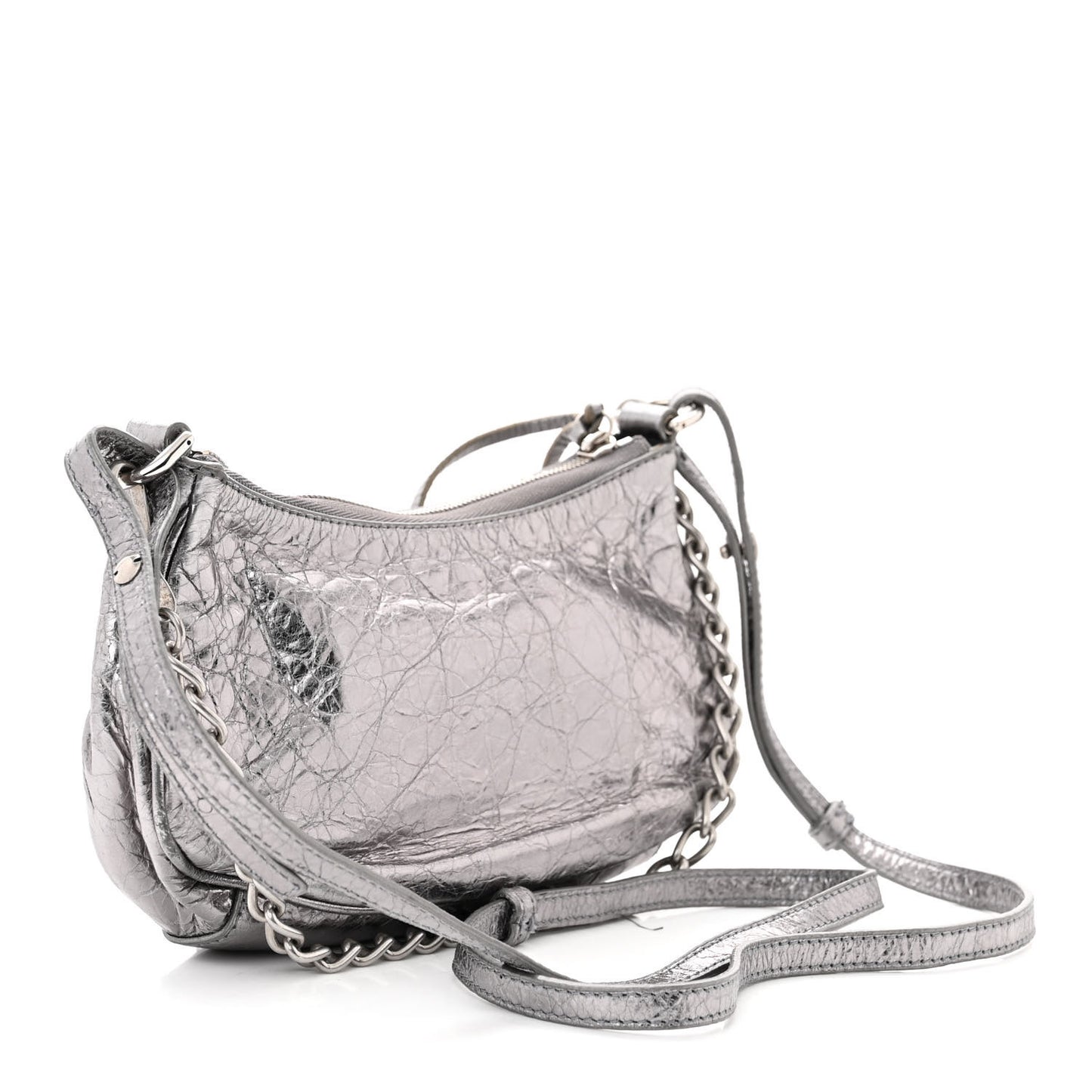 Metallic Agneau Arena Le Cagole Purse With Chain Mini Silver