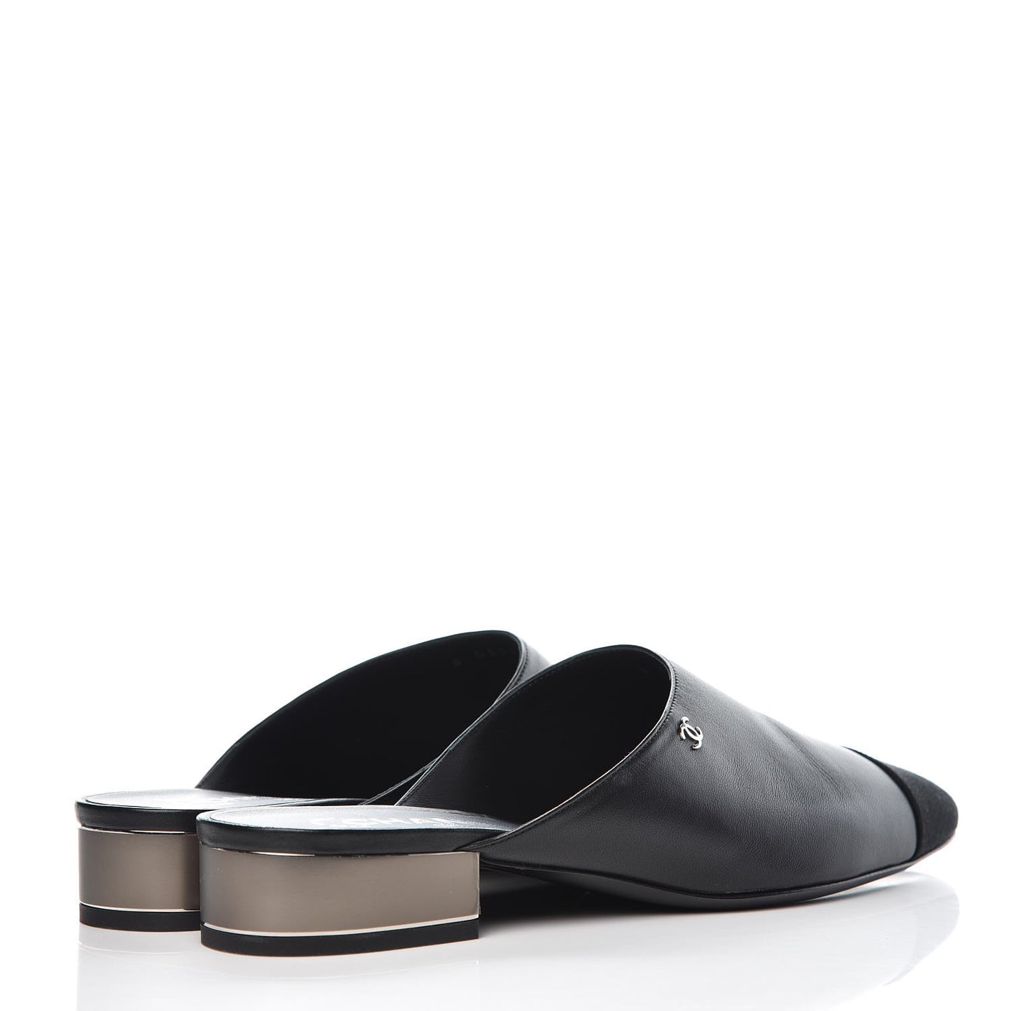 Lambskin Grosgrain Cap Toe CC Mules 40.5 Black