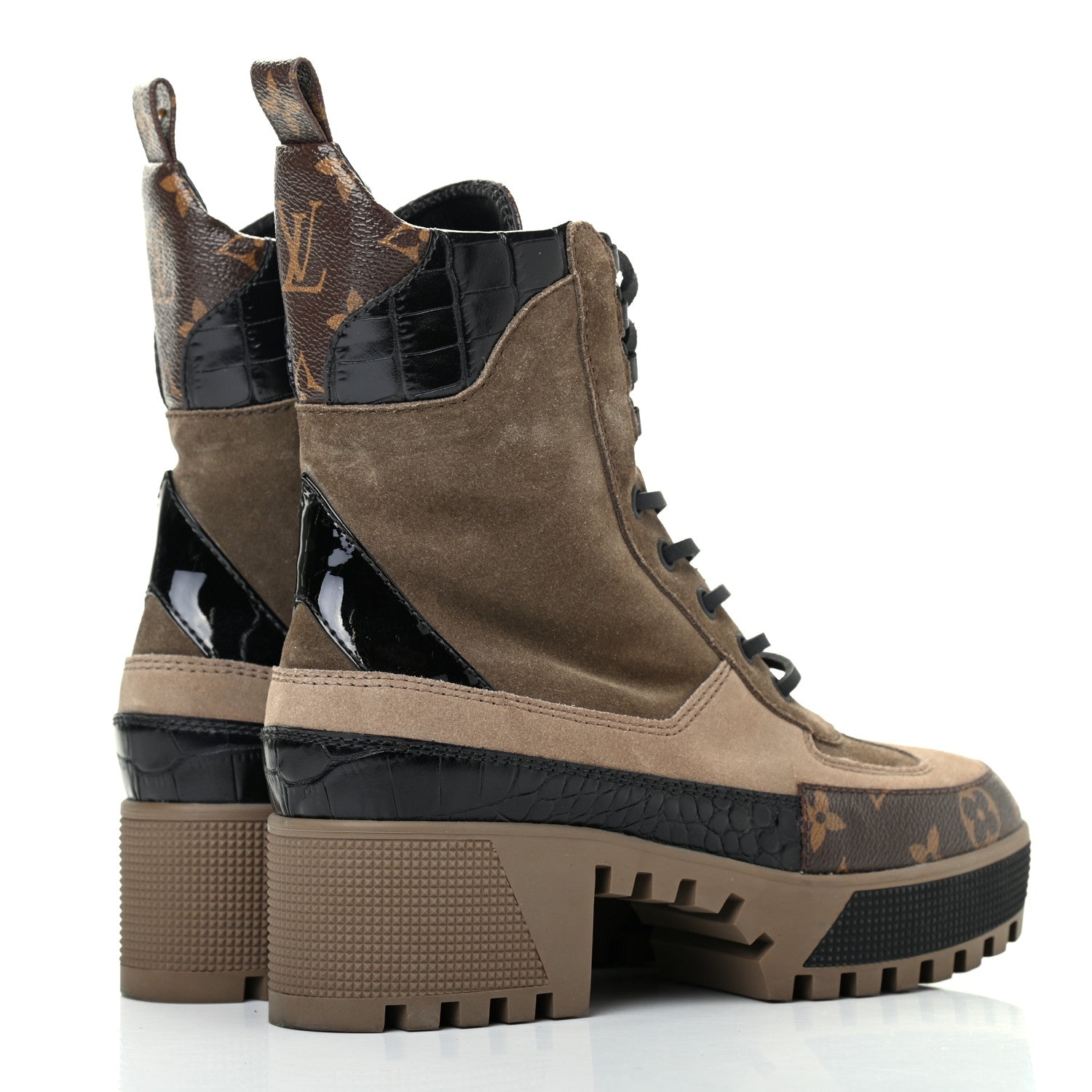 Louis Vuitton Suede Calfskin Monogram Laureate Platform Desert Boots 35.5 Taupe 4 of 7