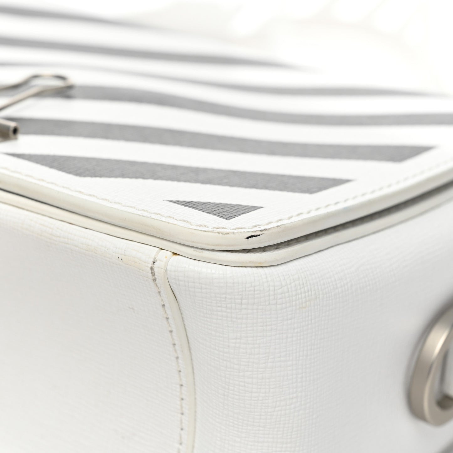Saffiano Striped Diag Binder Flap Bag White Black