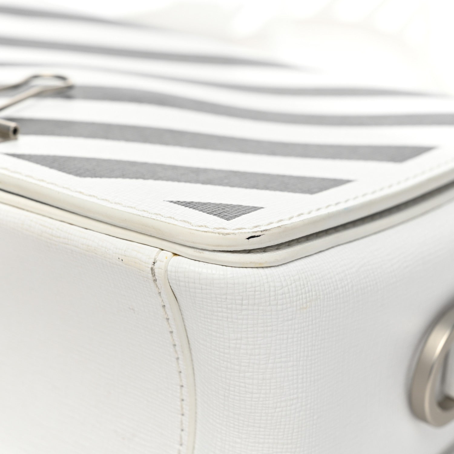 Off-White Saffiano Striped Diag Binder Flap Bag White Black 8 of 10