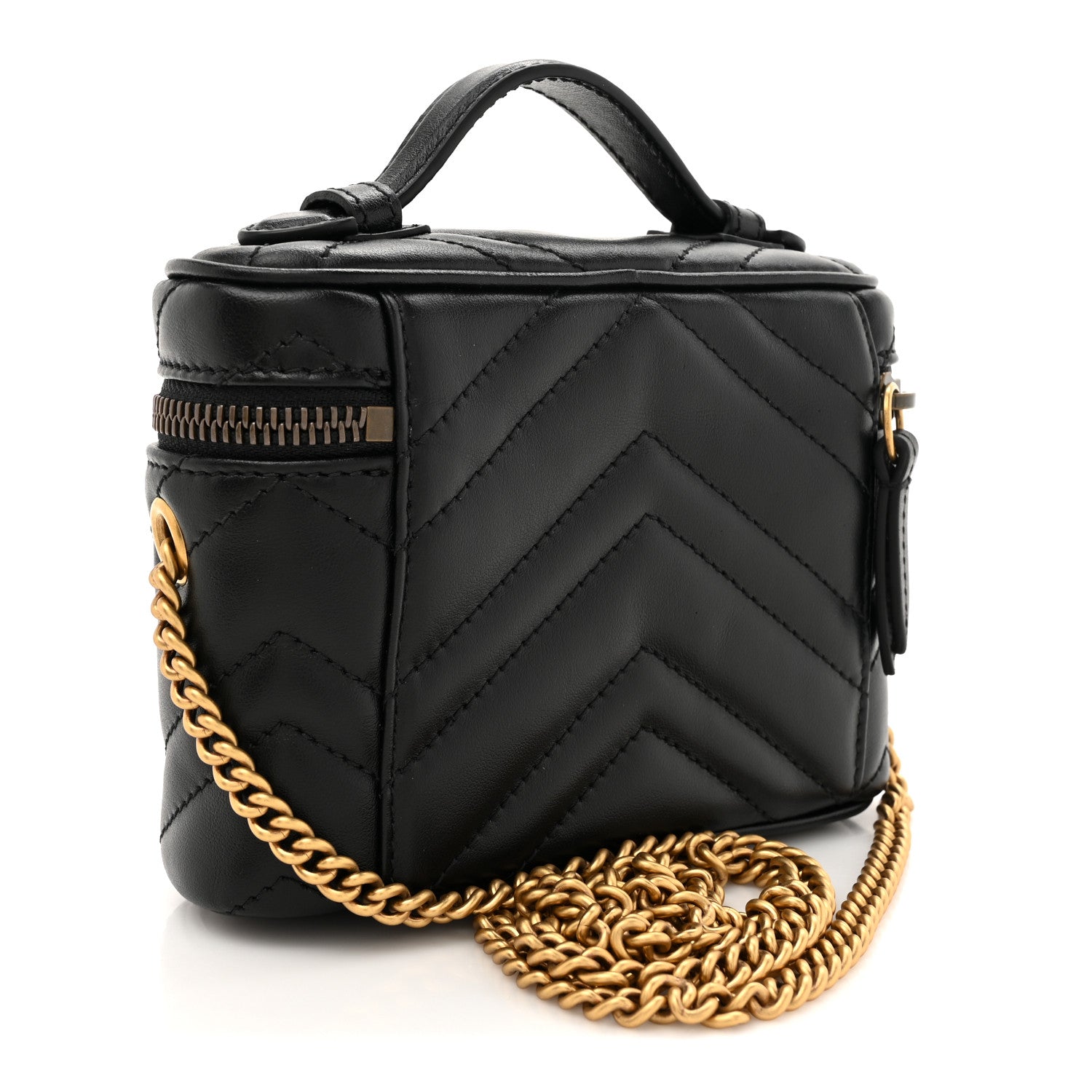 Gucci Calfskin Matelasse Chevron Mini GG Marmont Top Handle Bag Black 2 of 10