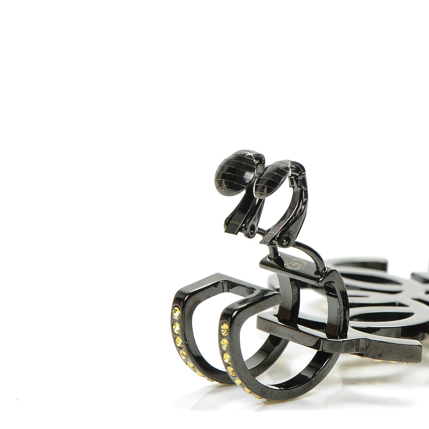 Chanel Crystal CC Clip On Earring Black Yellow 3 of 4