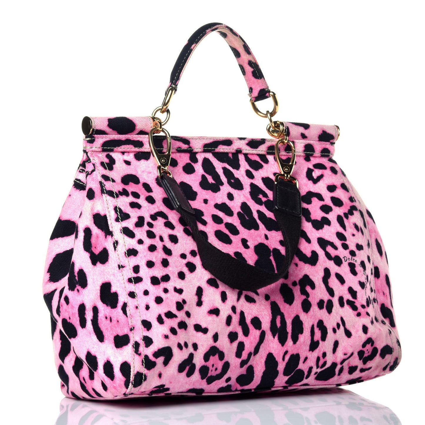 Denim Leopard Print Large Miss Sicily Satchel Pink