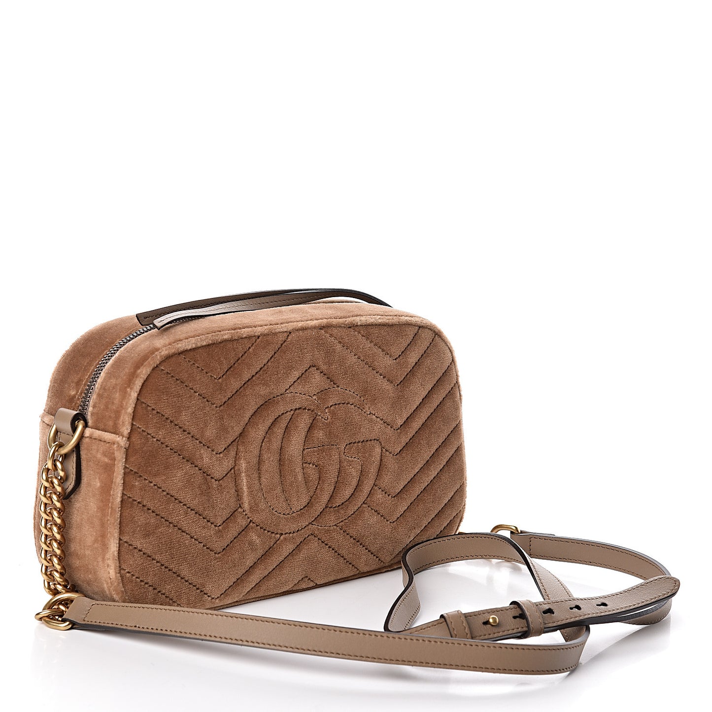 Velvet Matelasse Small GG Marmont Chain Shoulder Bag Taupe