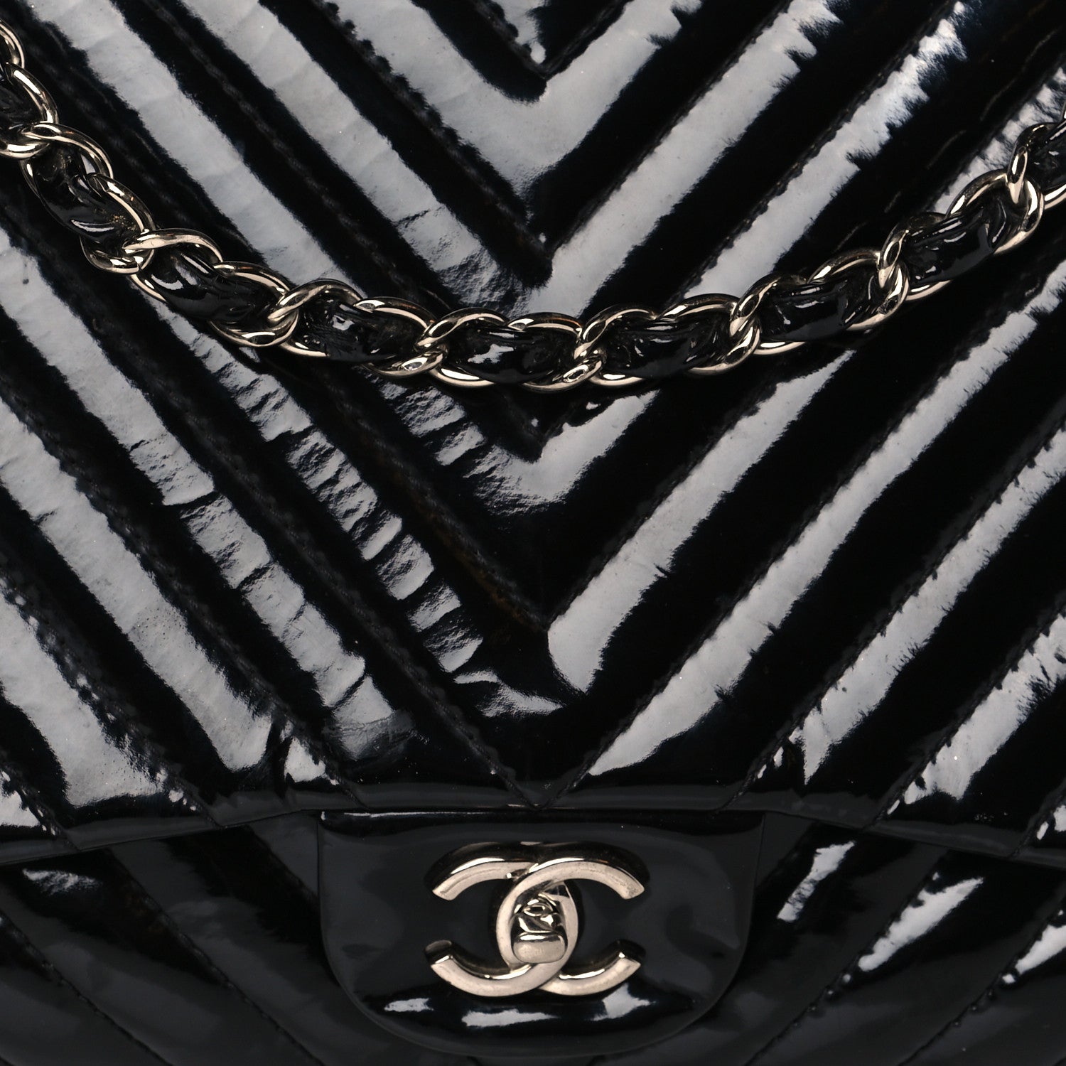 Chanel Patent Chevron Quilted Maxi Single Flap Black 8 of 11