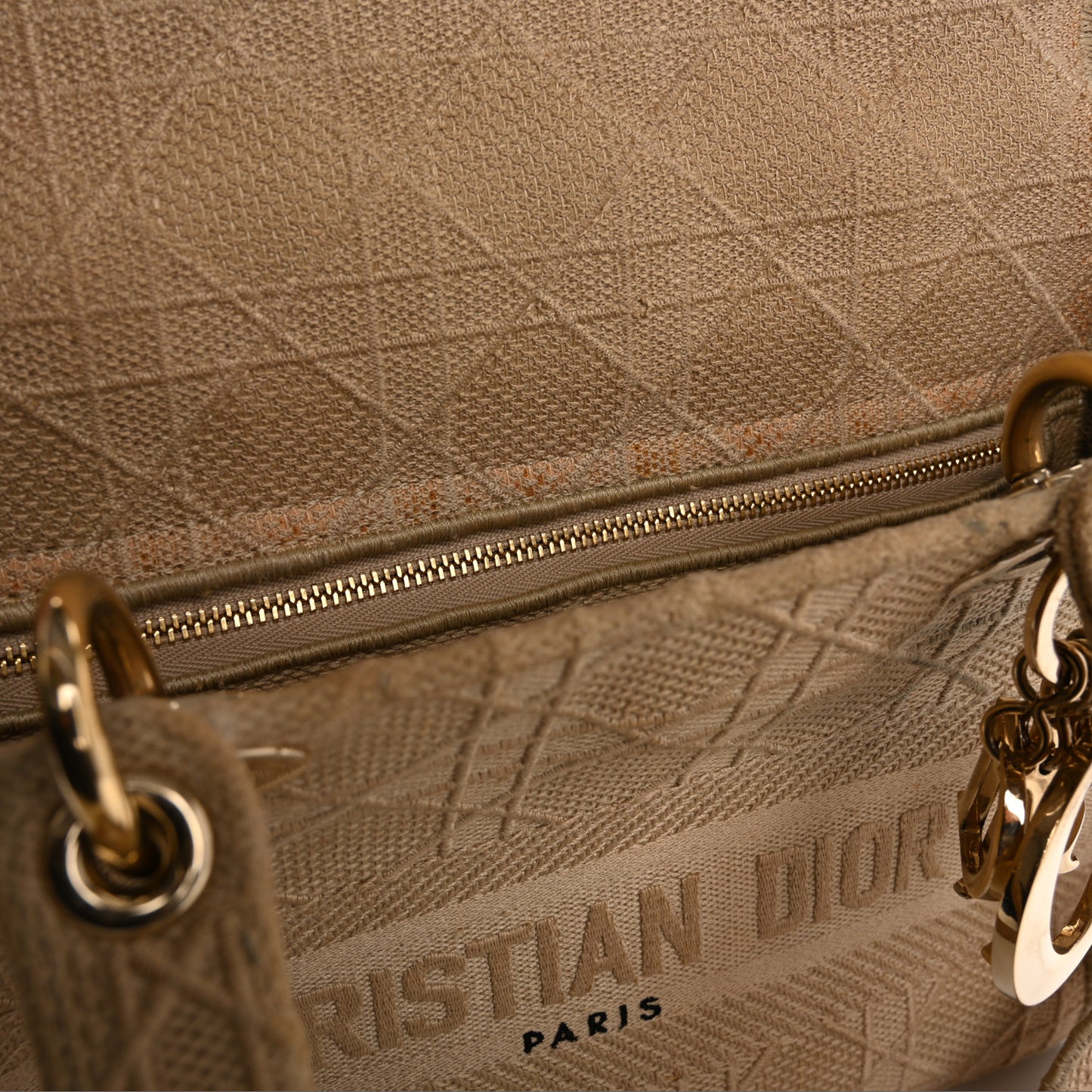 Canvas Embroidered Medium Lady D-Lite Beige
