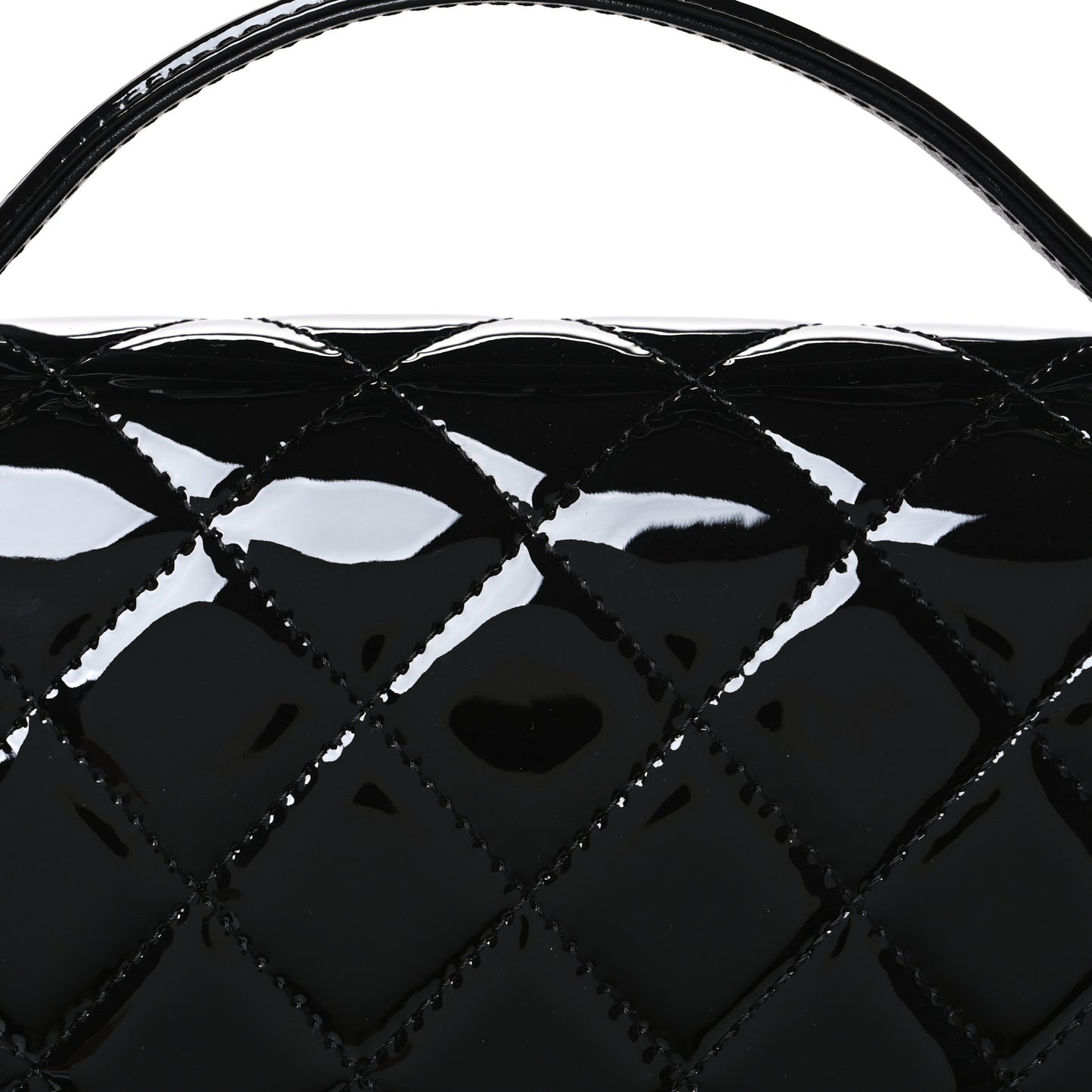 Patent Quilted Large School Memory Top Handle Flap Black Black