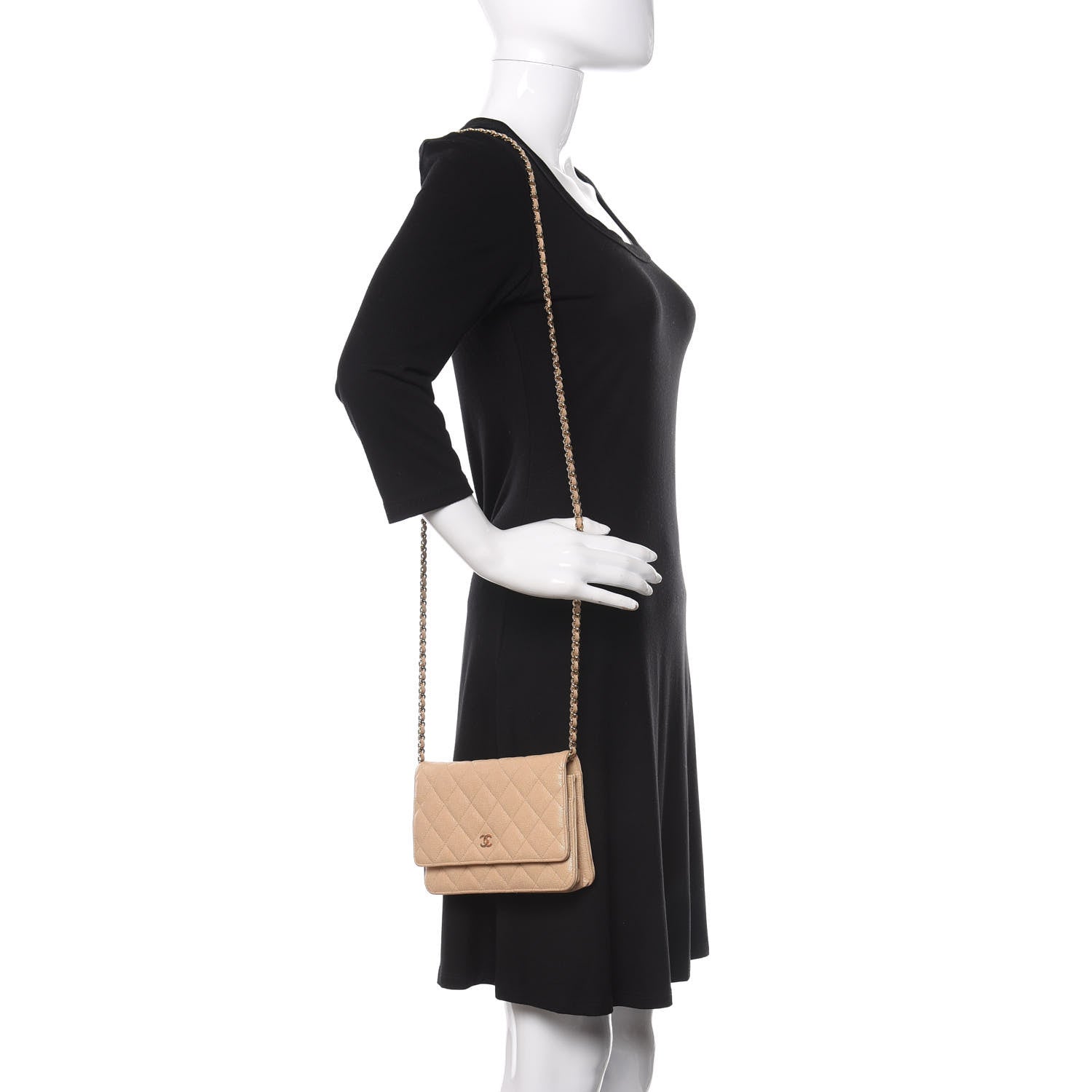 Chanel Iridescent Caviar Quilted Wallet On Chain WOC Beige 2 of 14