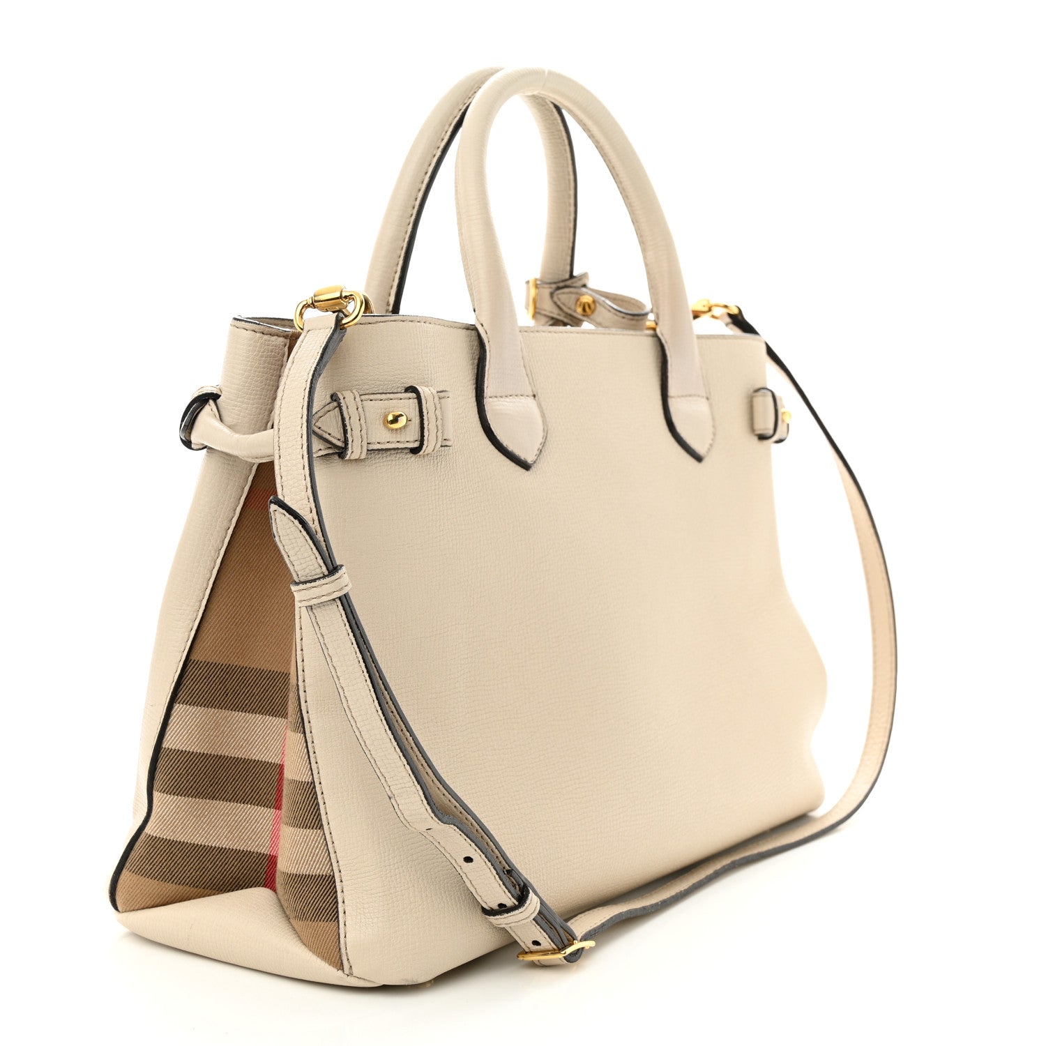 Burberry Derby Calfskin House Check Medium Banner Tote Limestone 3 of 14