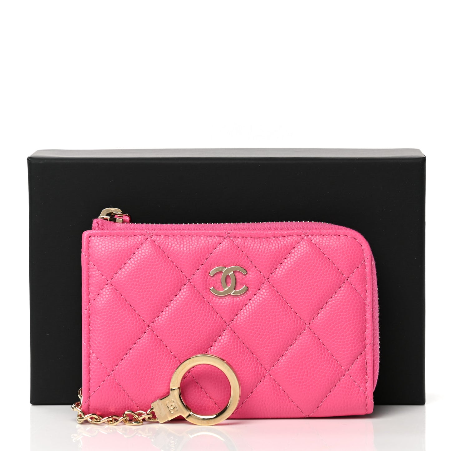 Caviar Quilted Zipped Key Holder Case Pink