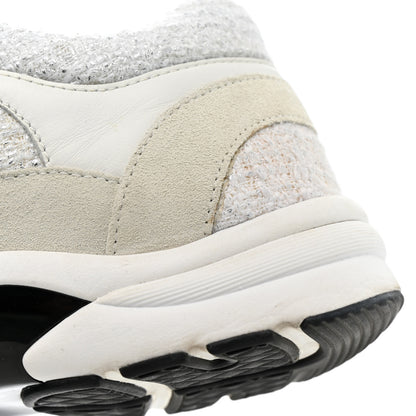 Chanel Painted Iridescent Cotton Tweed Suede Womens CC Sneakers 39 White Silver Multicolor 11 of 16