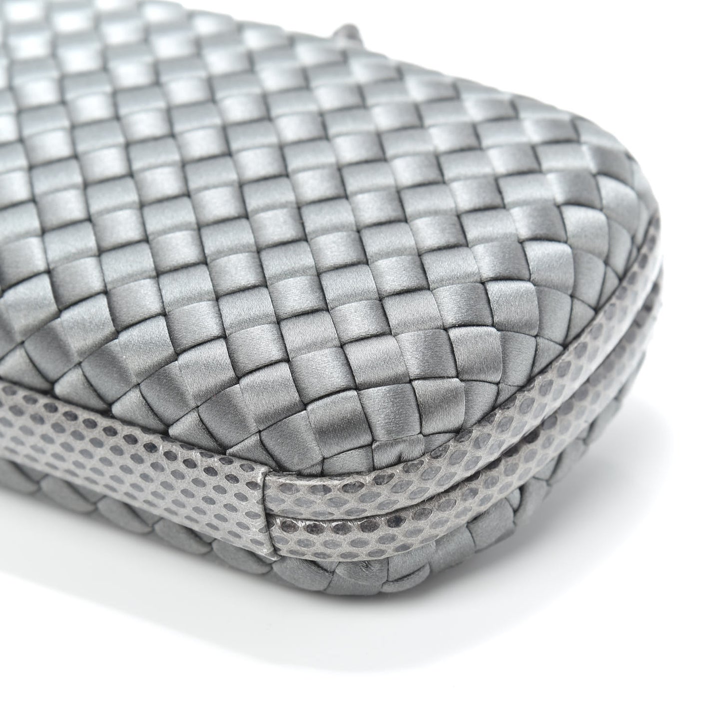 Satin Ayers Intrecciato Chain Knot Clutch Grey