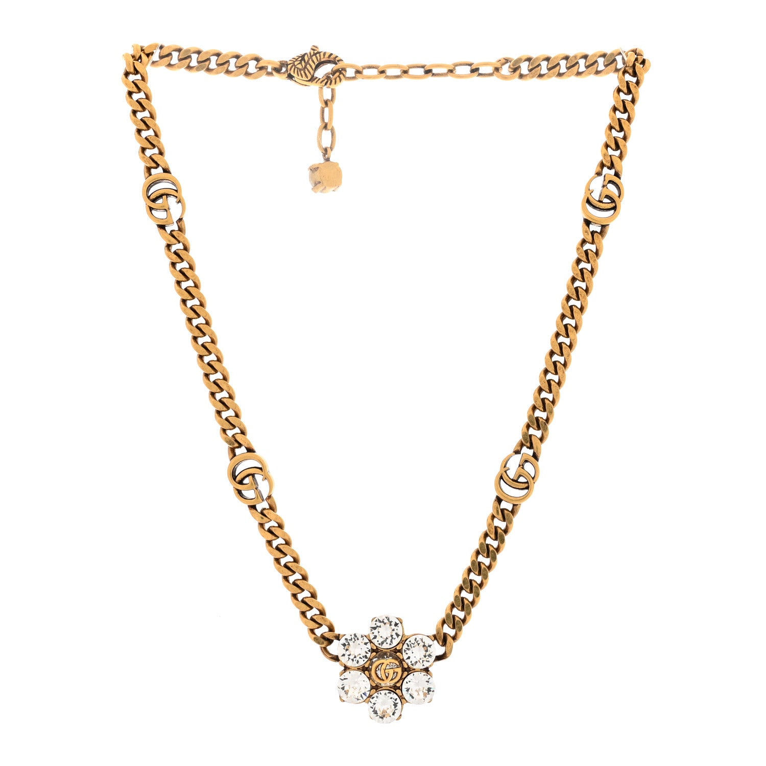 Gucci Crystal Double G Flower Chain Necklace Aged Gold Aged Gold 2 of 5