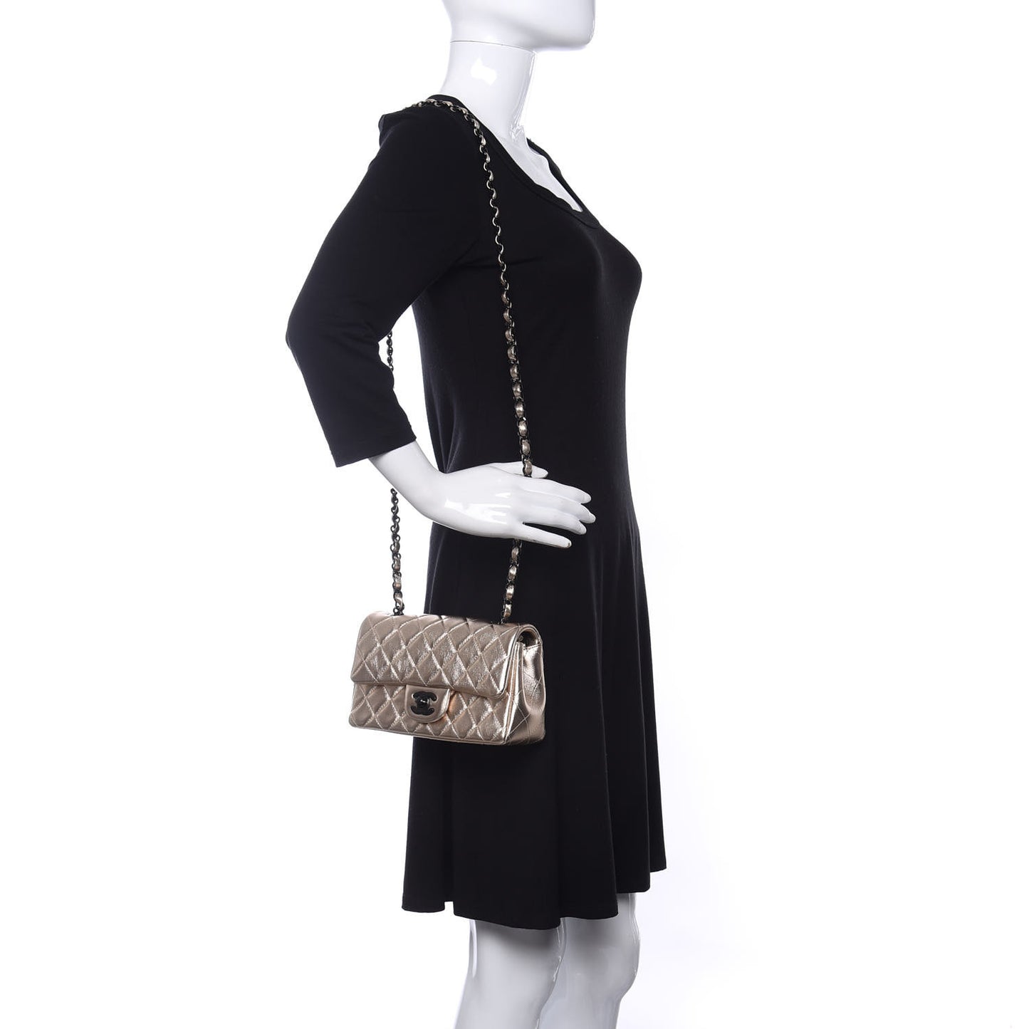 Metallic Lambskin Quilted Mini Rectangular Flap Gold Black