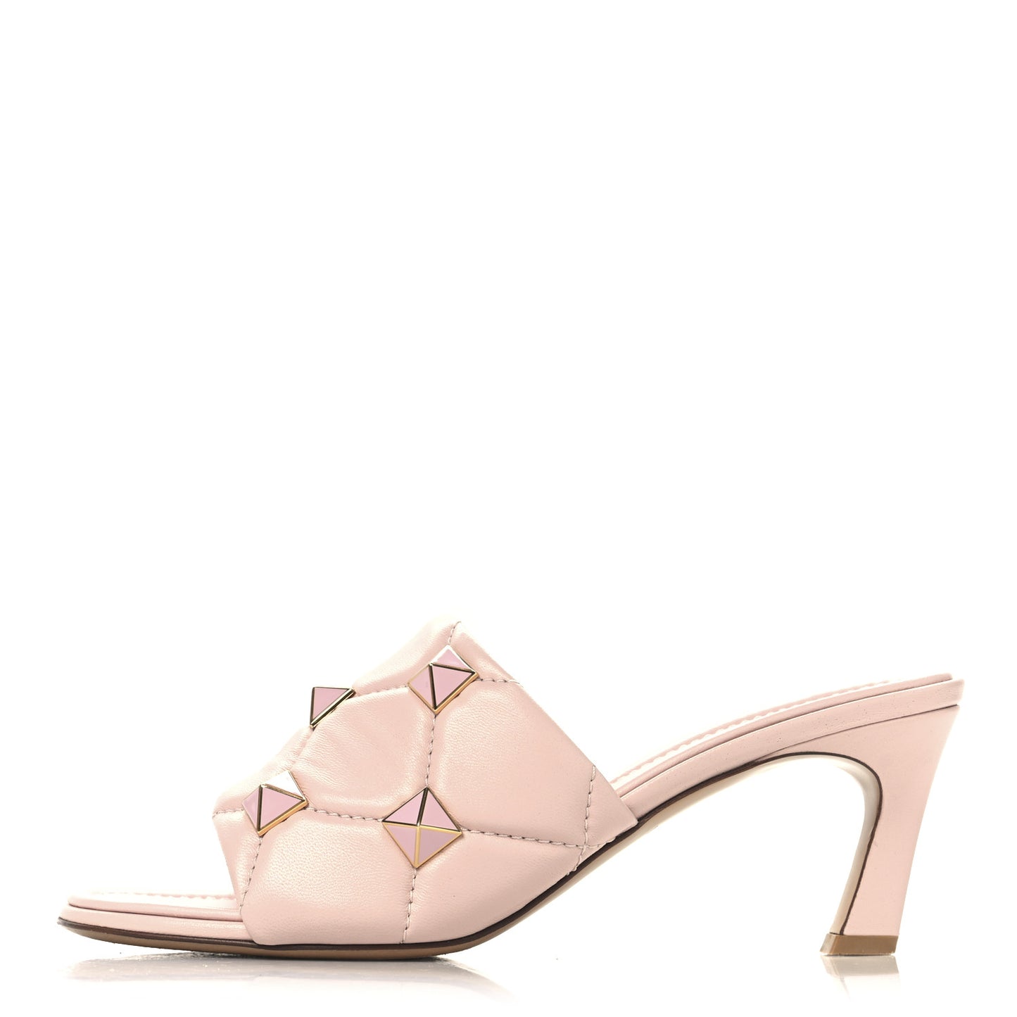 Nappa Enamel Quilted Monochrome Roman Stud 65mm Slide Sandals 39.5 Rose Cannelle