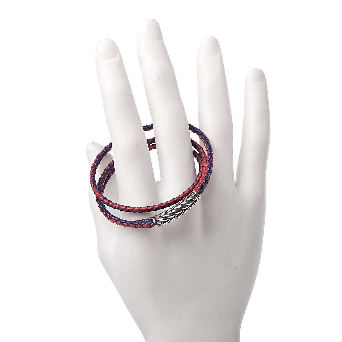 Sterling Silver Leather Mens Chevron Triple-Wrap Bracelet Red Blue