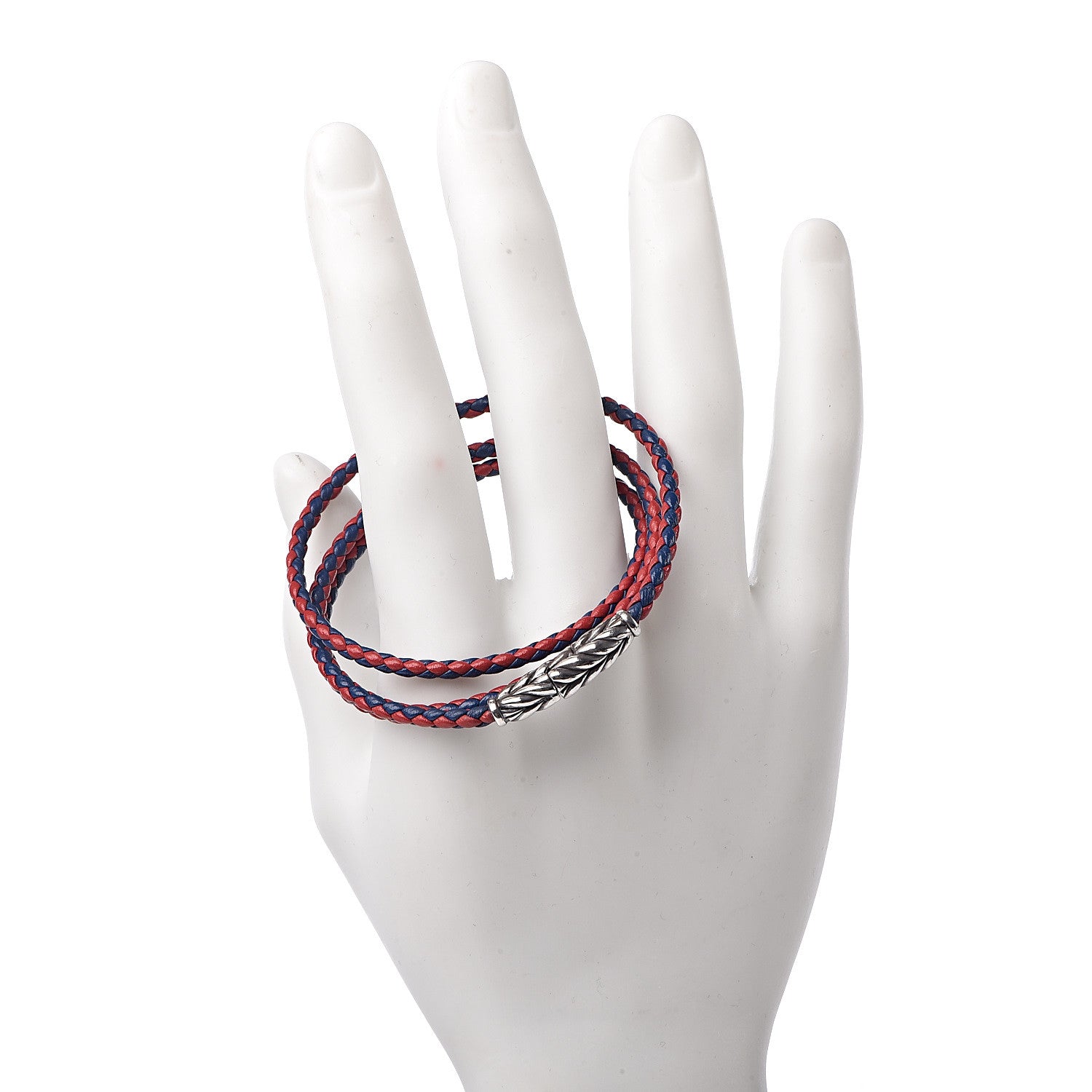 David Yurman Sterling Silver Leather Mens Chevron Triple-Wrap Bracelet Red Blue 2 of 4