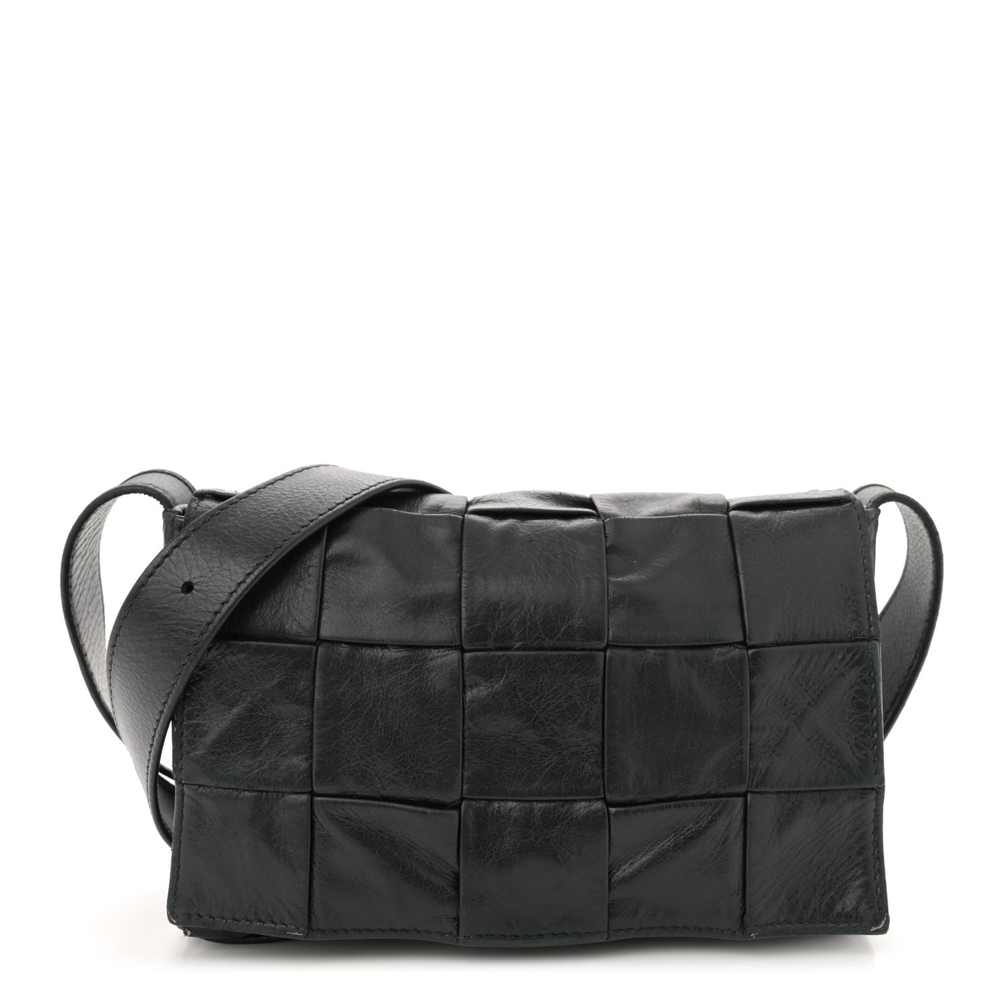 Paper Calfskin Maxi Intreccio Small Cassette Crossbody Bag Black