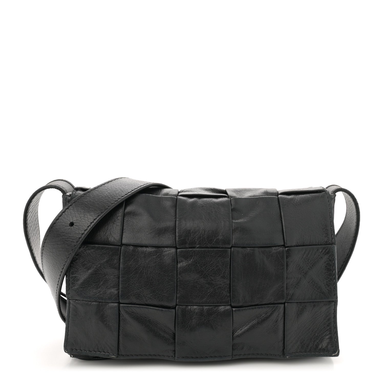 Bottega Veneta Paper Calfskin Maxi Intreccio Small Cassette Crossbody Bag Black 1 of 13