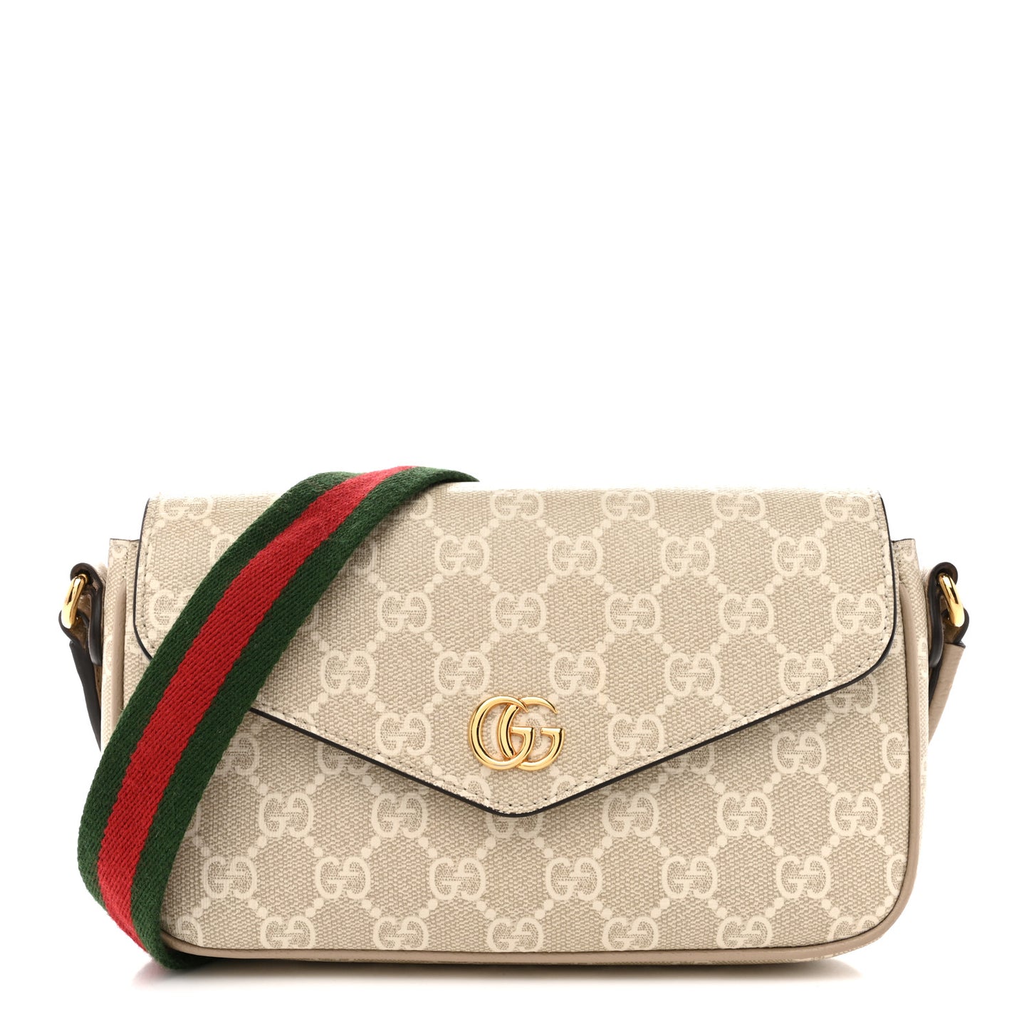 GG Supreme Monogram Textured Dollar Calfskin Web Mini Ophidia Envelope Shoulder Bag Beige Mystic White Oatmeal