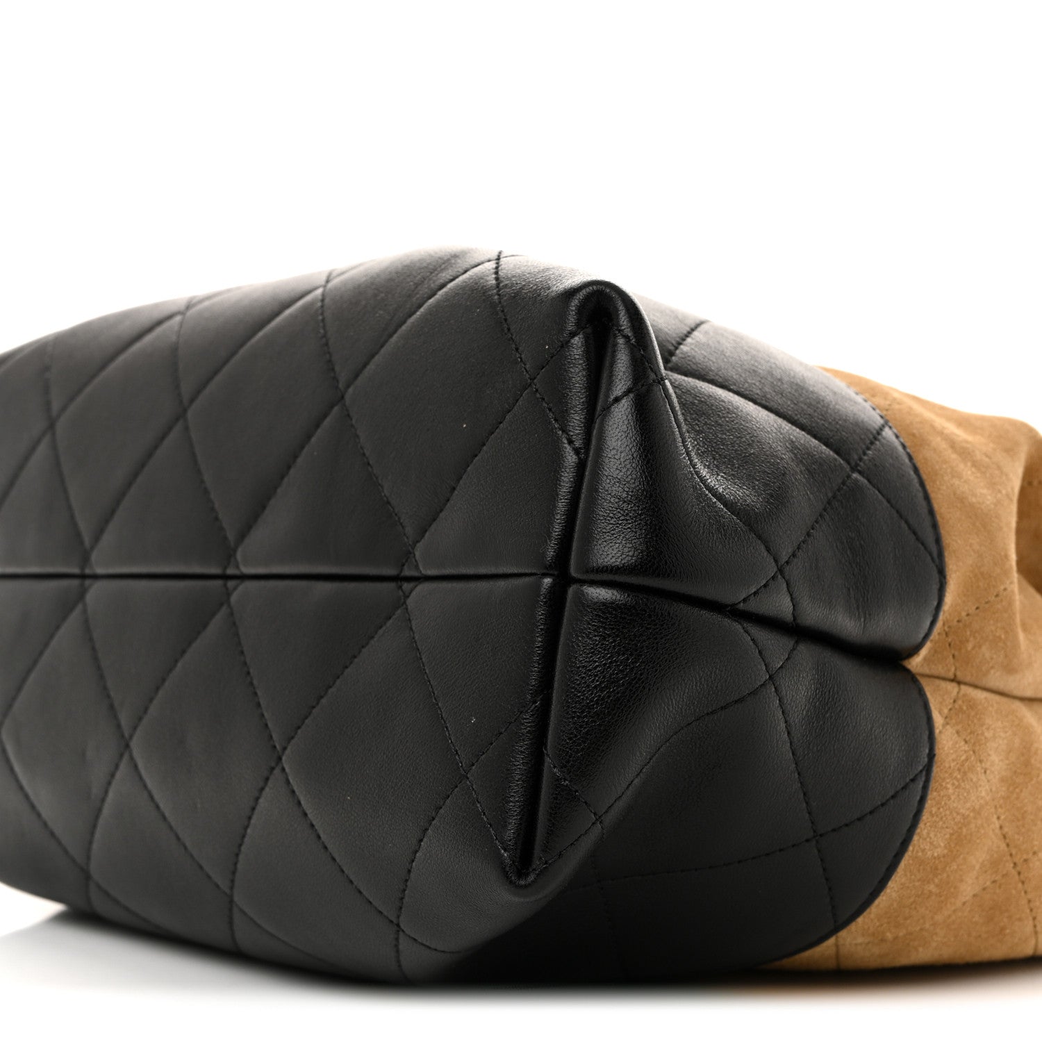 Chanel Suede Calfskin Shiny Lambskin Quilted Coco Base Shopping Bag Beige Black 10 of 10