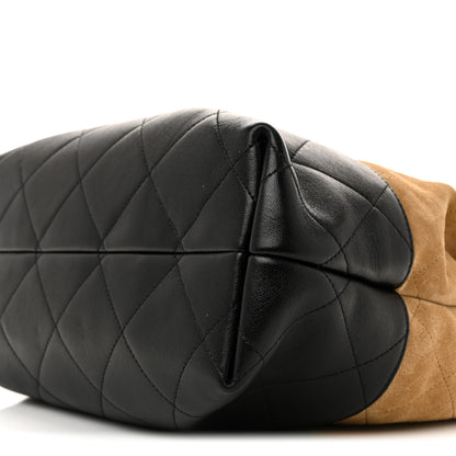 Chanel Suede Calfskin Shiny Lambskin Quilted Coco Base Shopping Bag Beige Black 10 of 10