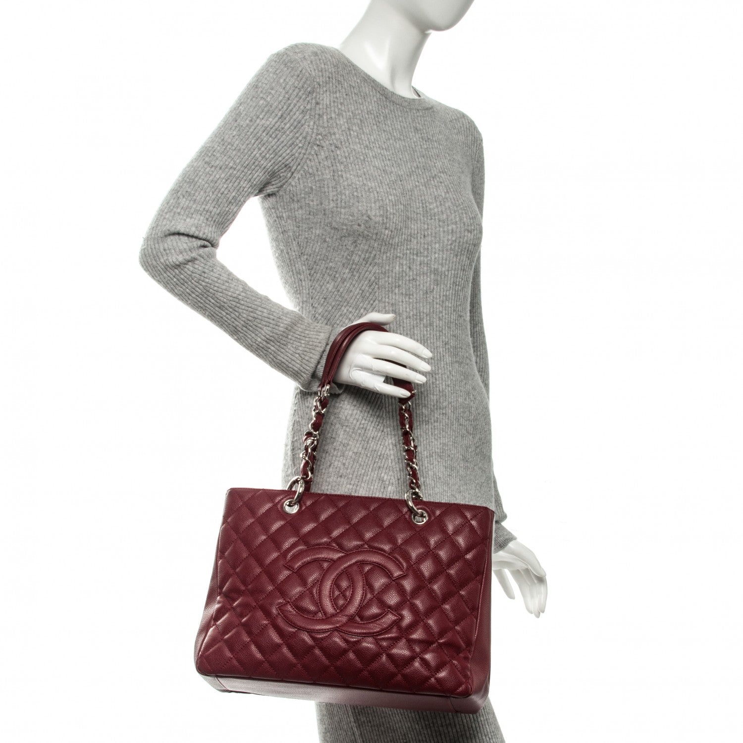 Chanel Caviar Quilted Grand Shopping Tote GST Red 2 of 7