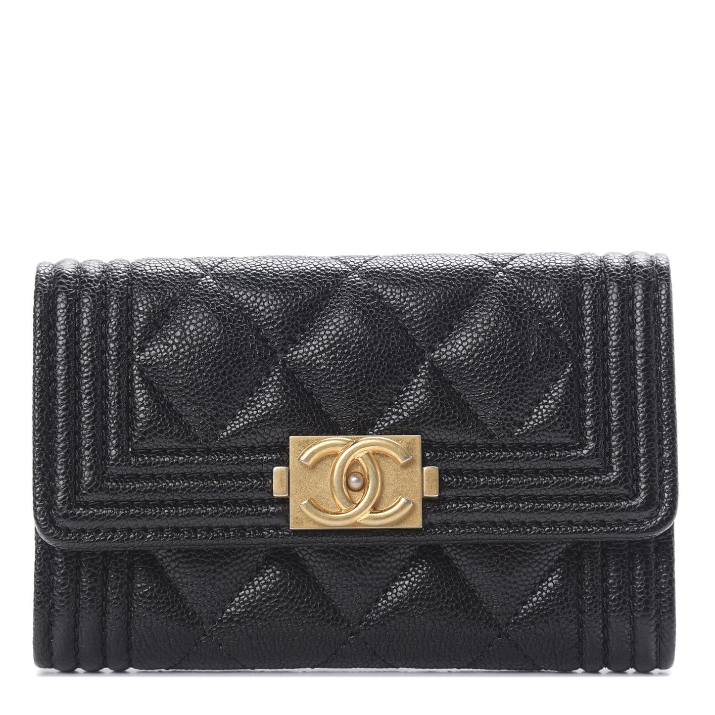 Caviar Quilted Boy Flap Card Holder Black
