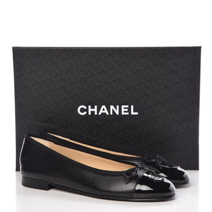 Chanel Lambskin Patent Cap Toe Ballerina Flats 37.5 Black 9 of 9