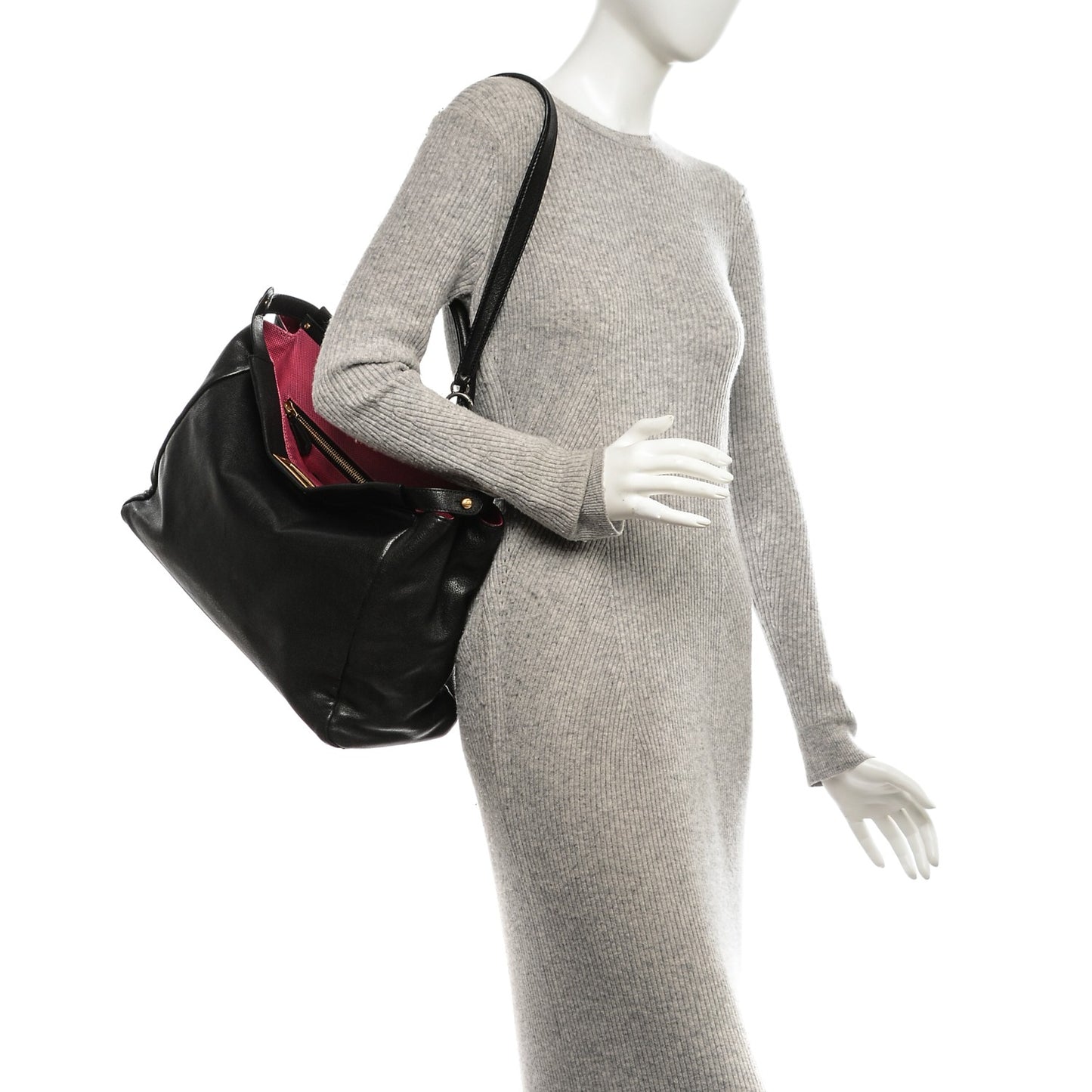 Goatskin Large Peekaboo Iconic Satchel Black Lampone