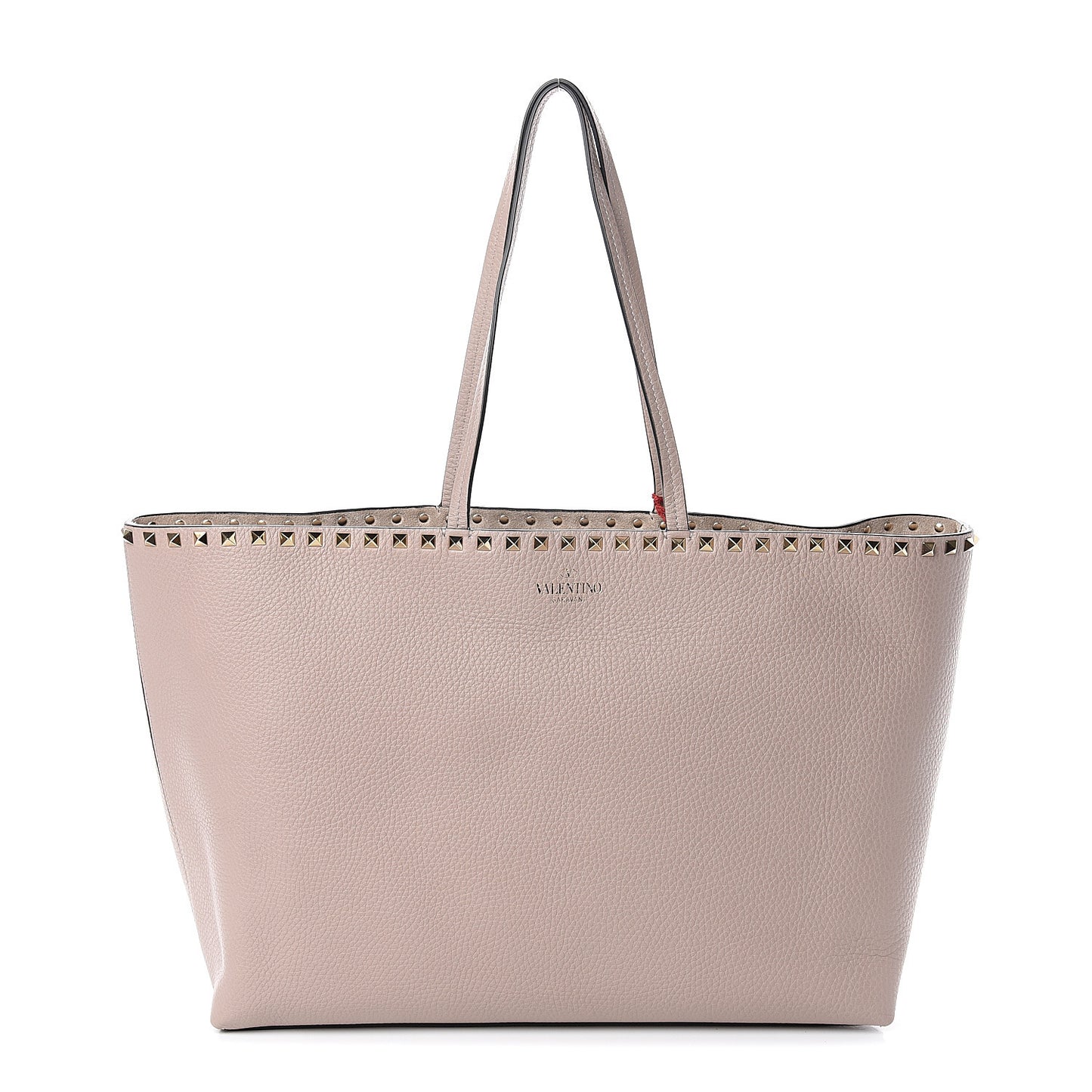 Grained Calfskin Rockstud Shoulder Tote Poudre